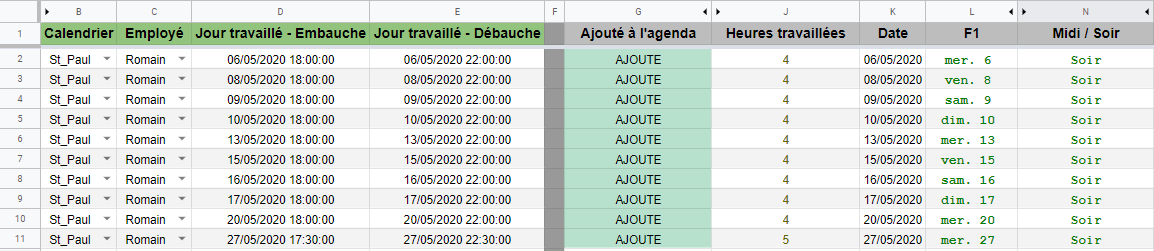 Calendrier du personnel 1/3